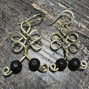 Elegant Gold and Genuine Lava Bead Earrings